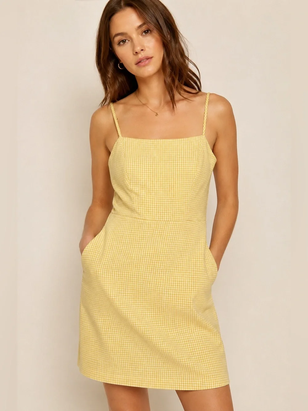 Wilfred Gingham Mini Dress Size 4 Yellow Isabelle Aritzia Summer - Picture 2 of 9